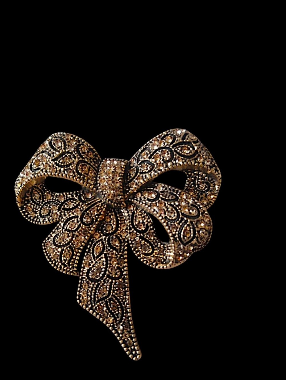 Champagne Rhinestone Bow Brooch
